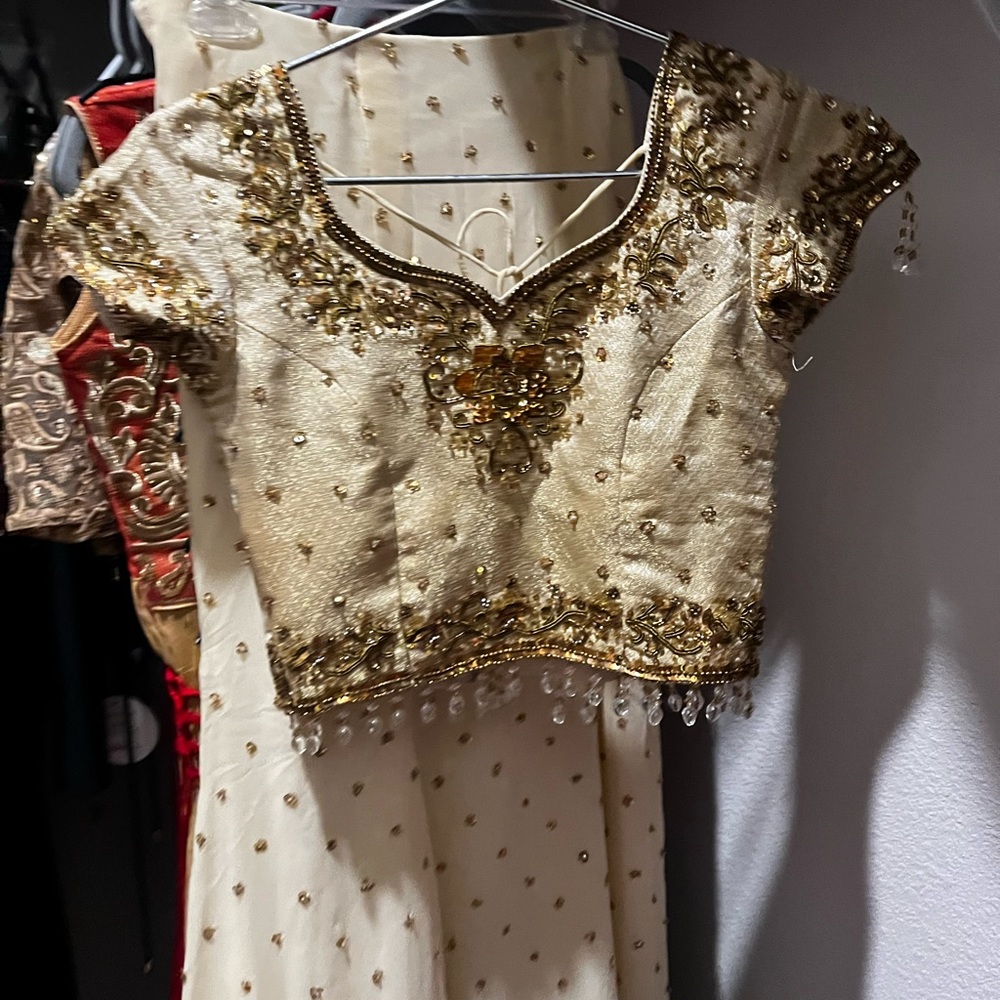 Cream and gold Indian lehenga choli- gorgeous soft material!